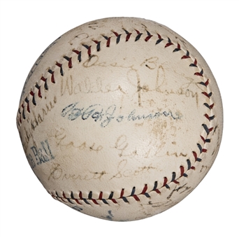 1925 American League Champion Washington Senators Team Signed OAL Johnson Baseball With 27 Signatures Including Johnson, Goslin, Harris, Covelesky & Rice (Beckett)